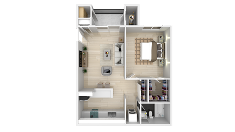 Floor plan for 1 bed, 1 bath, 694 sqft